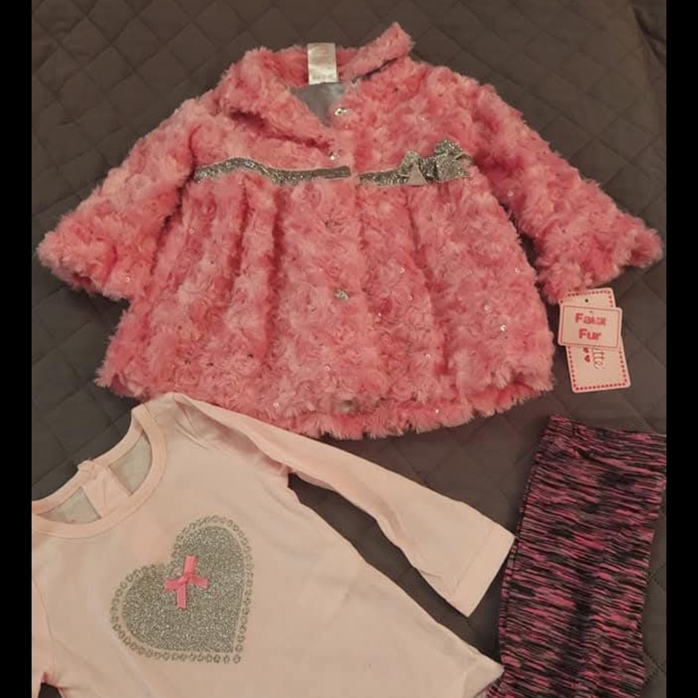 Pink Faux Fur Coat with Heart Outfit